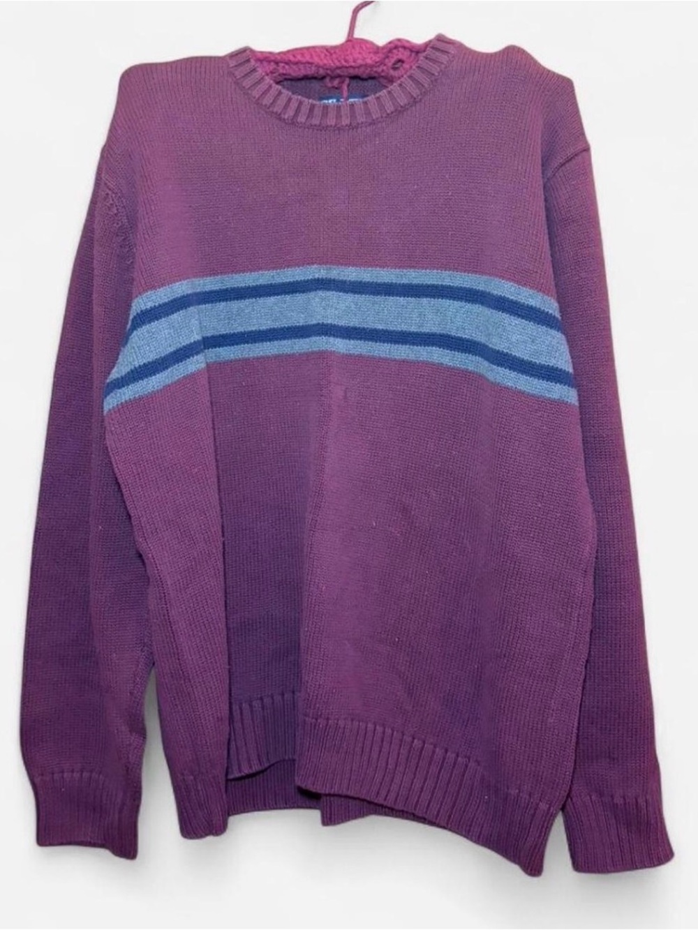 Women’s Maroon Crewneck Sweater with Blue Stripe